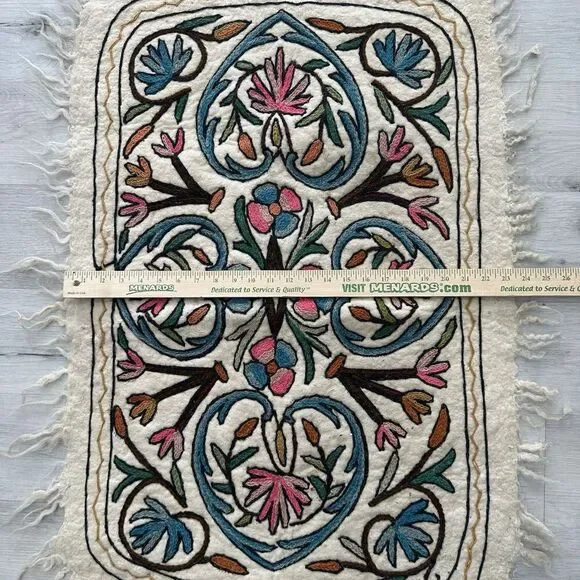 Vintage Namda Rug Wool Floral Heart Embroidered 36”x24” - Picture 5 of 5